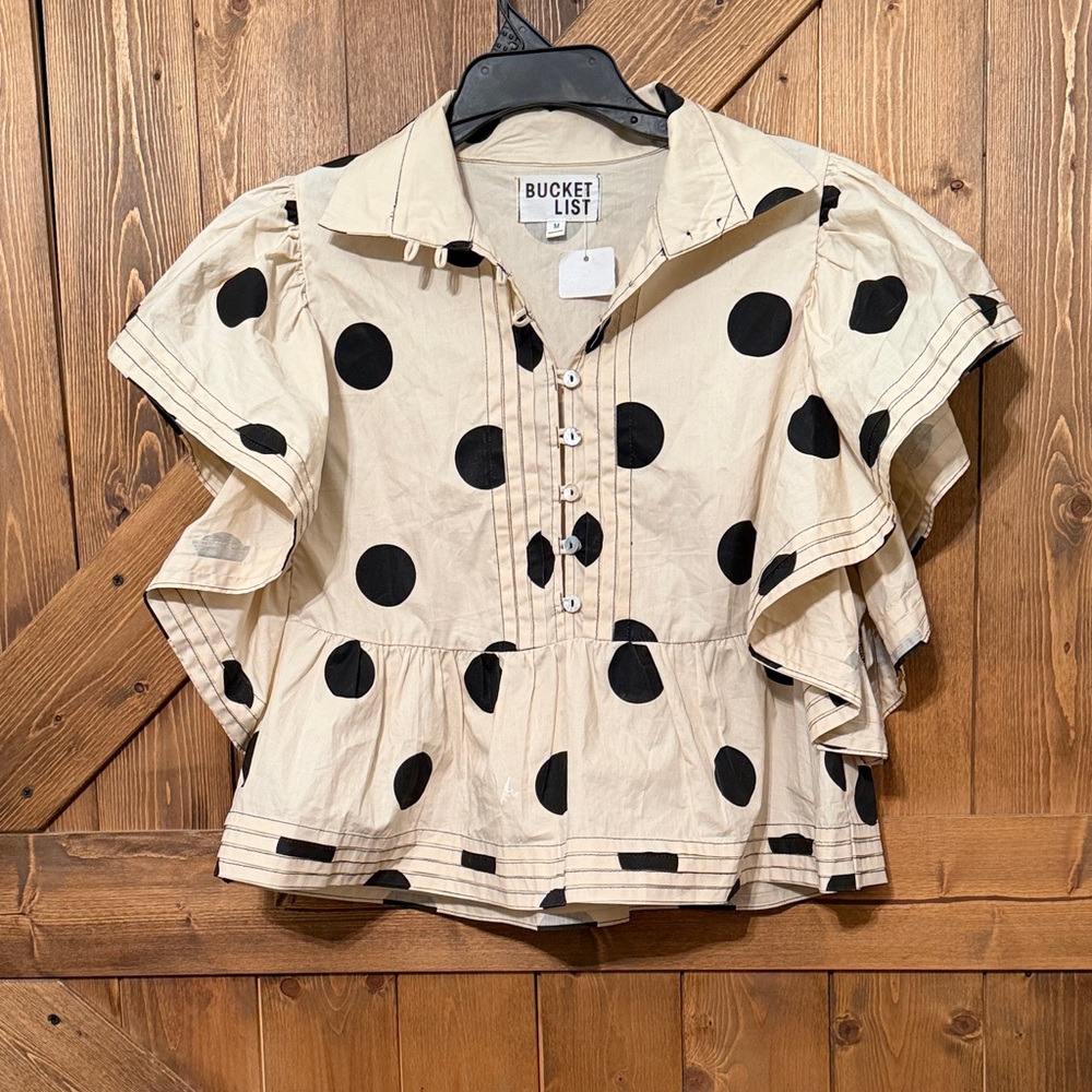 BUCKETLIST Cream and Black Polka Dot Blouse